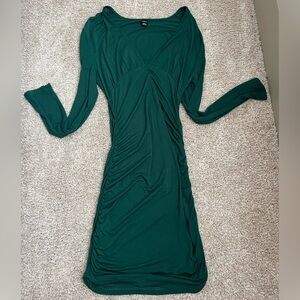 SHEIN Green Ruched Long Sleeve Bodycon Dress
